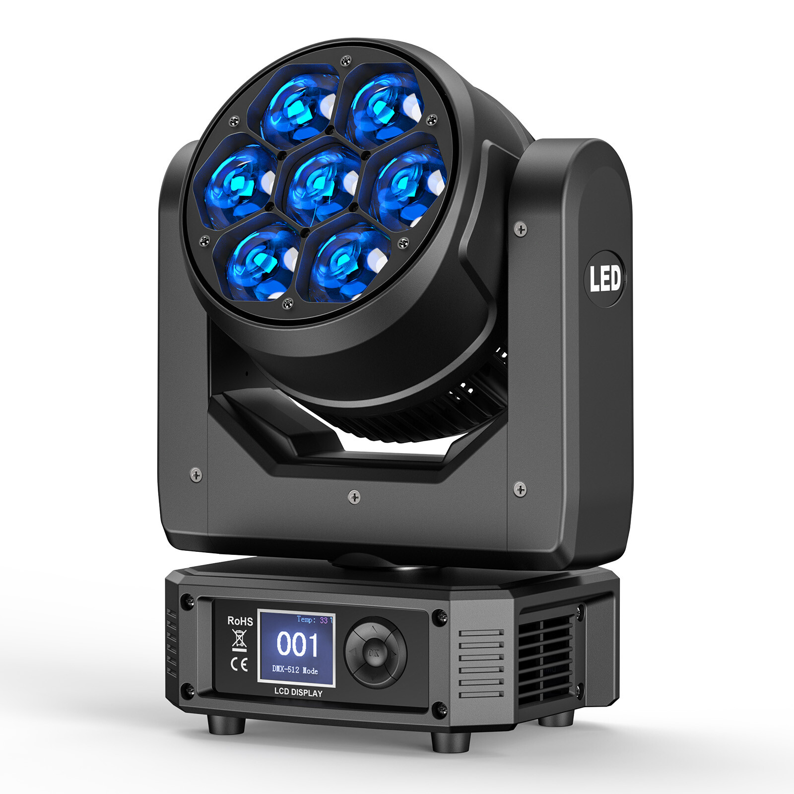 UKING Bee Eye LED 7x50W RGBW Beam Wash Zoom Moving Head Stage Light DJ Disco Bar