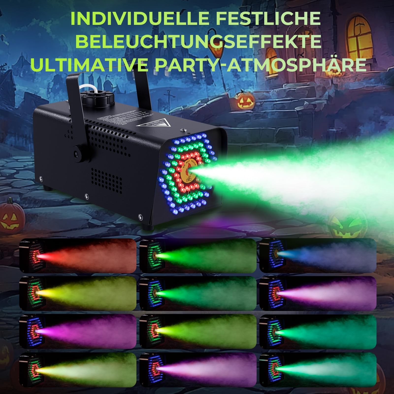 500W Fog Machine with 72 RGB LEDs & Wireless Remote, 2000CFM High Output Smok…