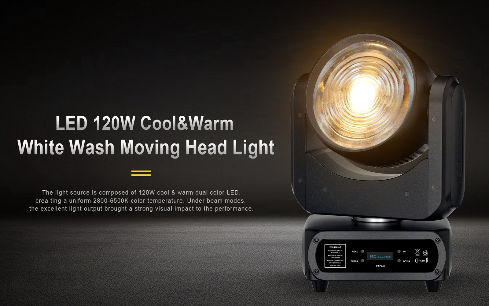 SHEHDS LED 120W Cool+Warm White Wash Spotlight DMX512 Moving Head Stage Lighting