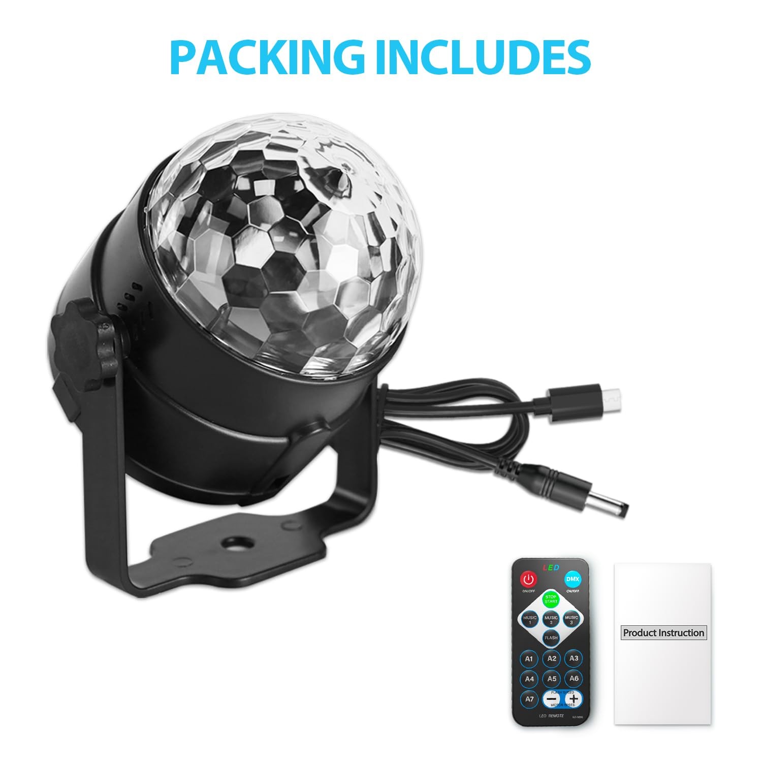 Disco Ball DJ Party Lights Sound Activated with Remote Control Strobe Lamp 7 …