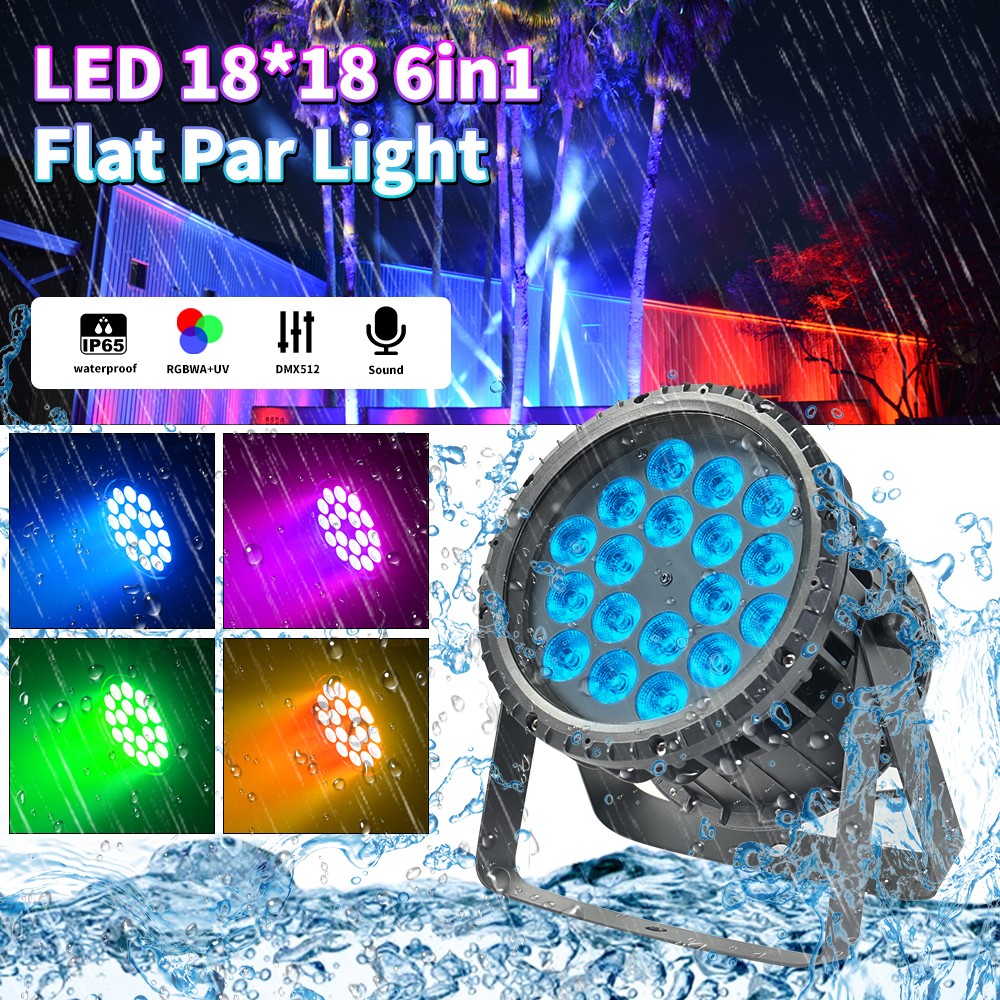 IP65 Waterproof LED Par Light 18x18W 6in1 RGBWA+UV DMX Outdoor Stage Lighting DJ