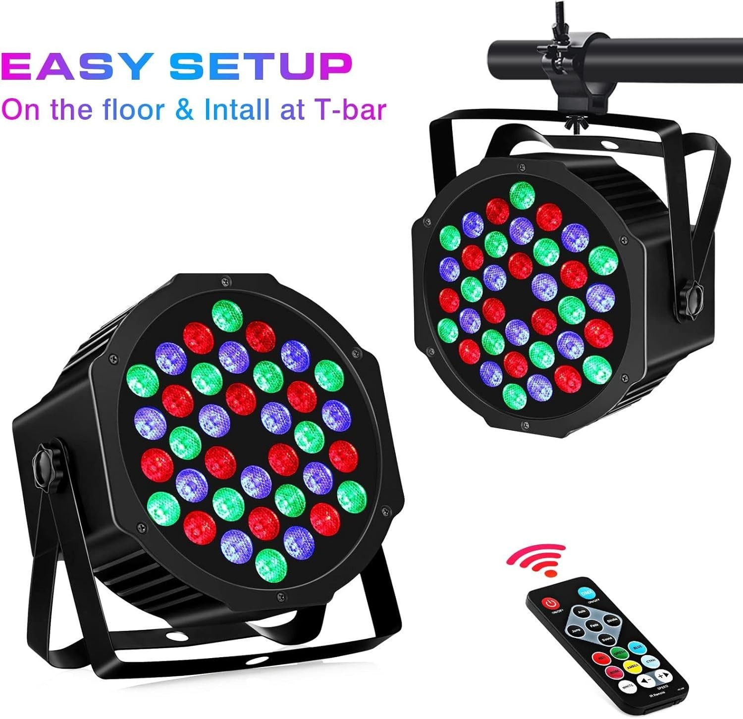 36LEDs Stage Par Lights 4-Pack: 36W RGB Color Changing – Remote DMX Control -…