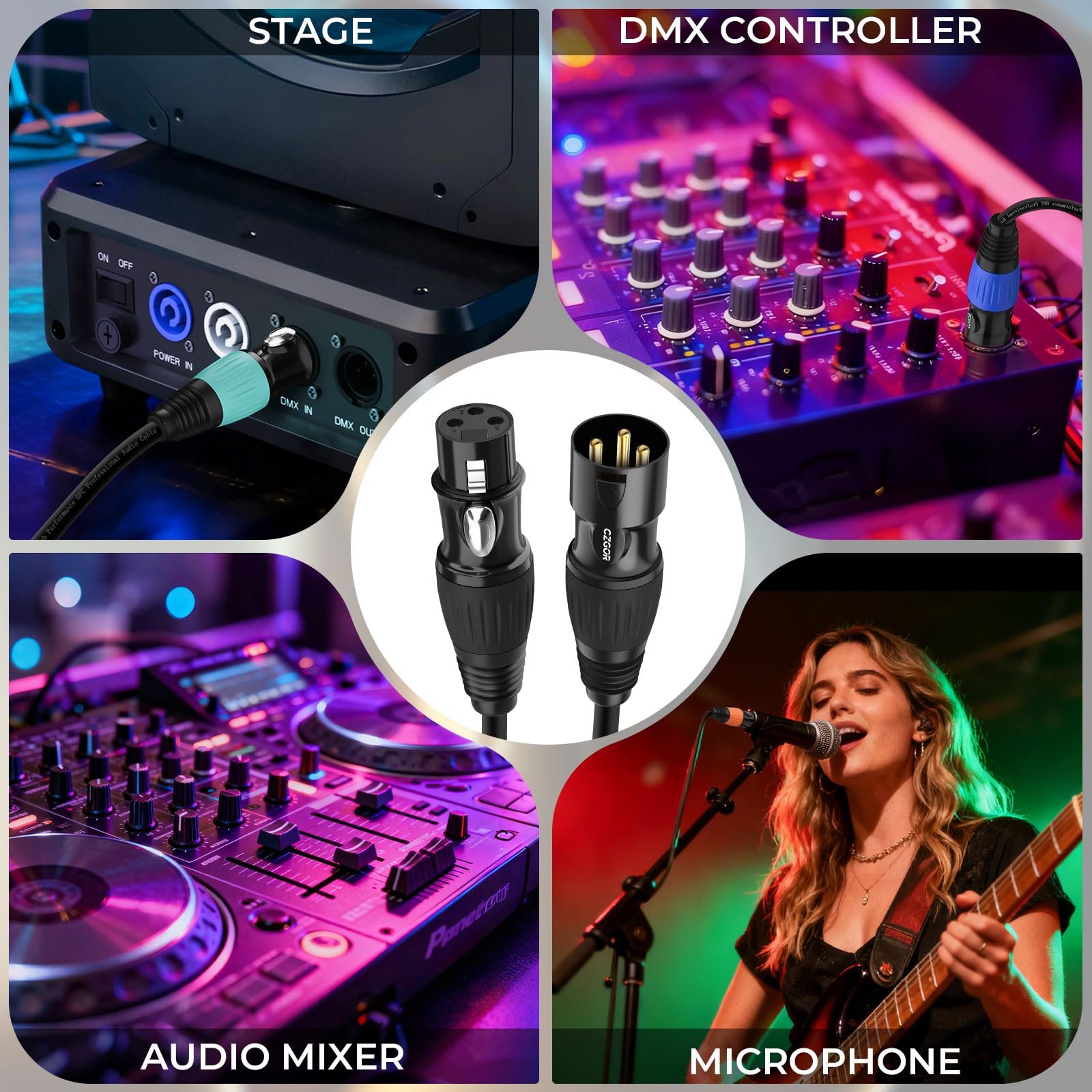 DMX Cable 10ft Gold Plated XLR Male Female Stage Light Black Orange 2 PCS