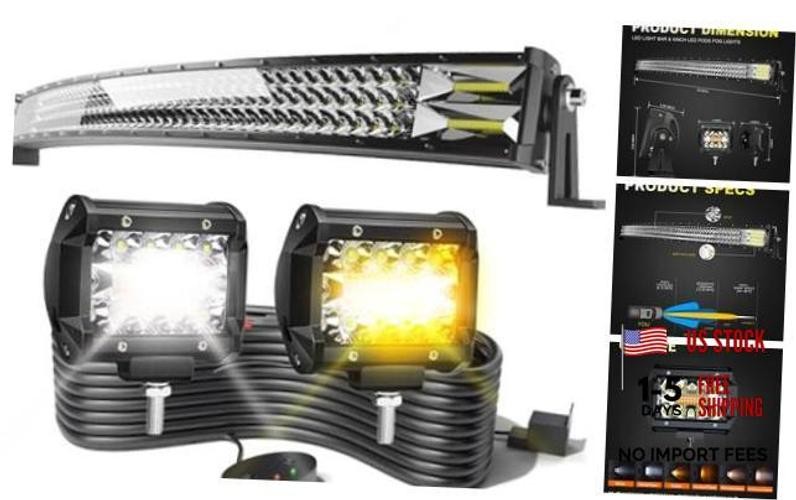 LED Light Bar 50 Inch 684W Curved Triple Row Flood Spot Combo 50 inch Black