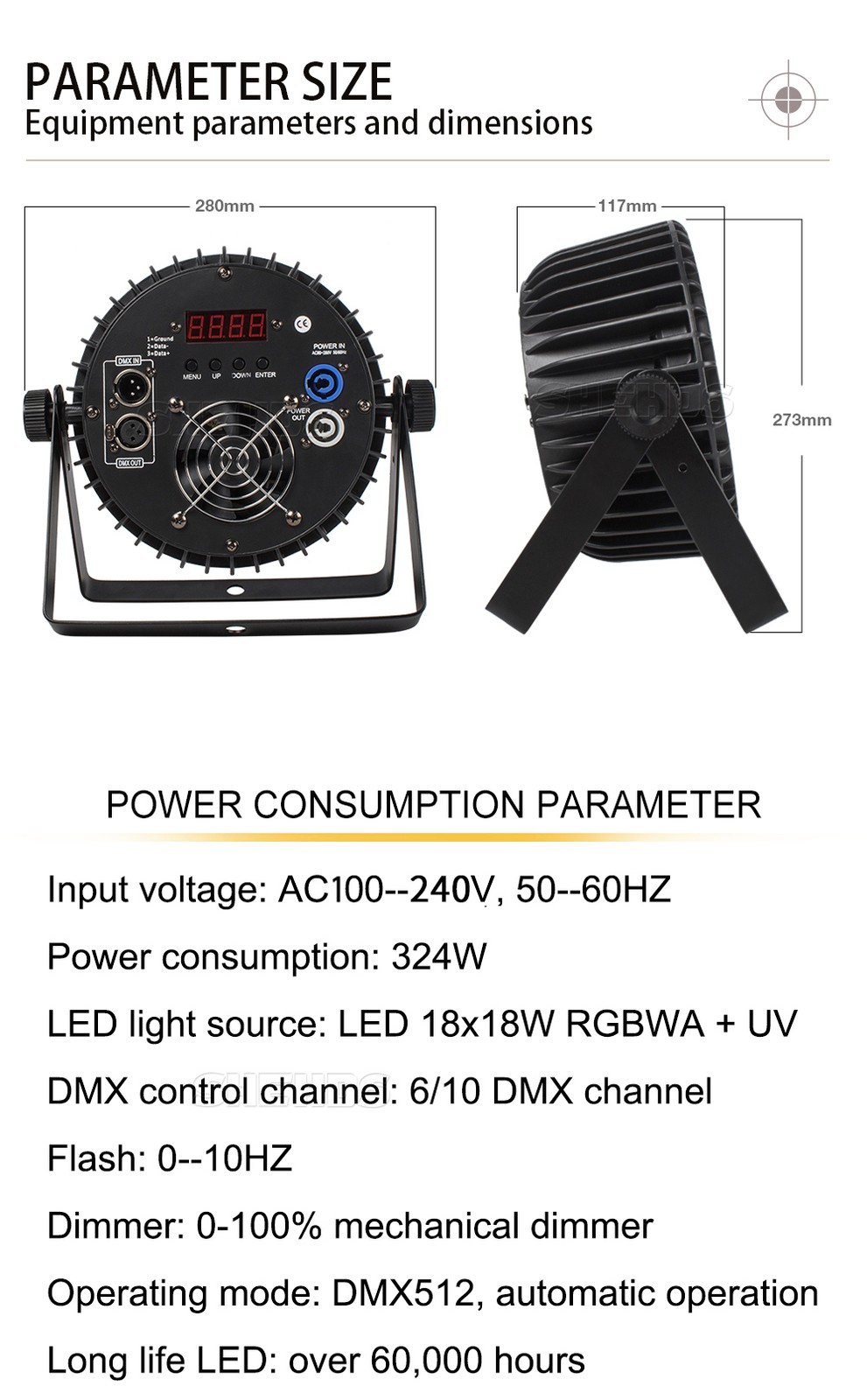 SHEHDS LED 18x18w RGBWA UV 6in1 Par Lighting Stage Light DMX Party DJ KTV