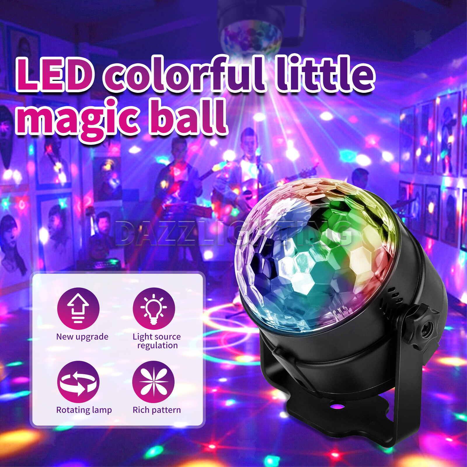 New DJ Disco LED Magic Ball Light 7 Color RGB Rotating Club Bar Mini Stage Lamp