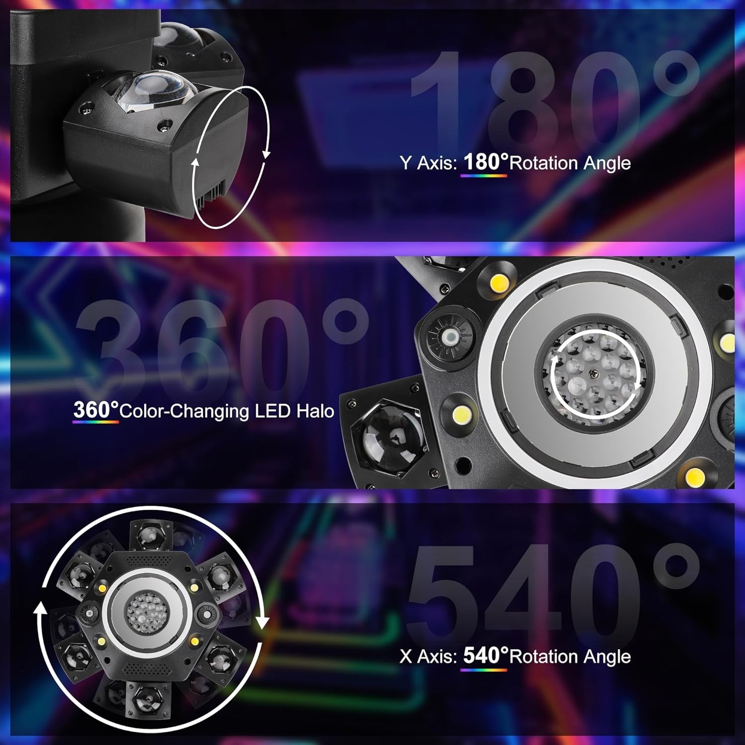 Moving Head DJ Lights with Abyss Tunnel Beam Effect,540°X & 180°Y Multi-Head …