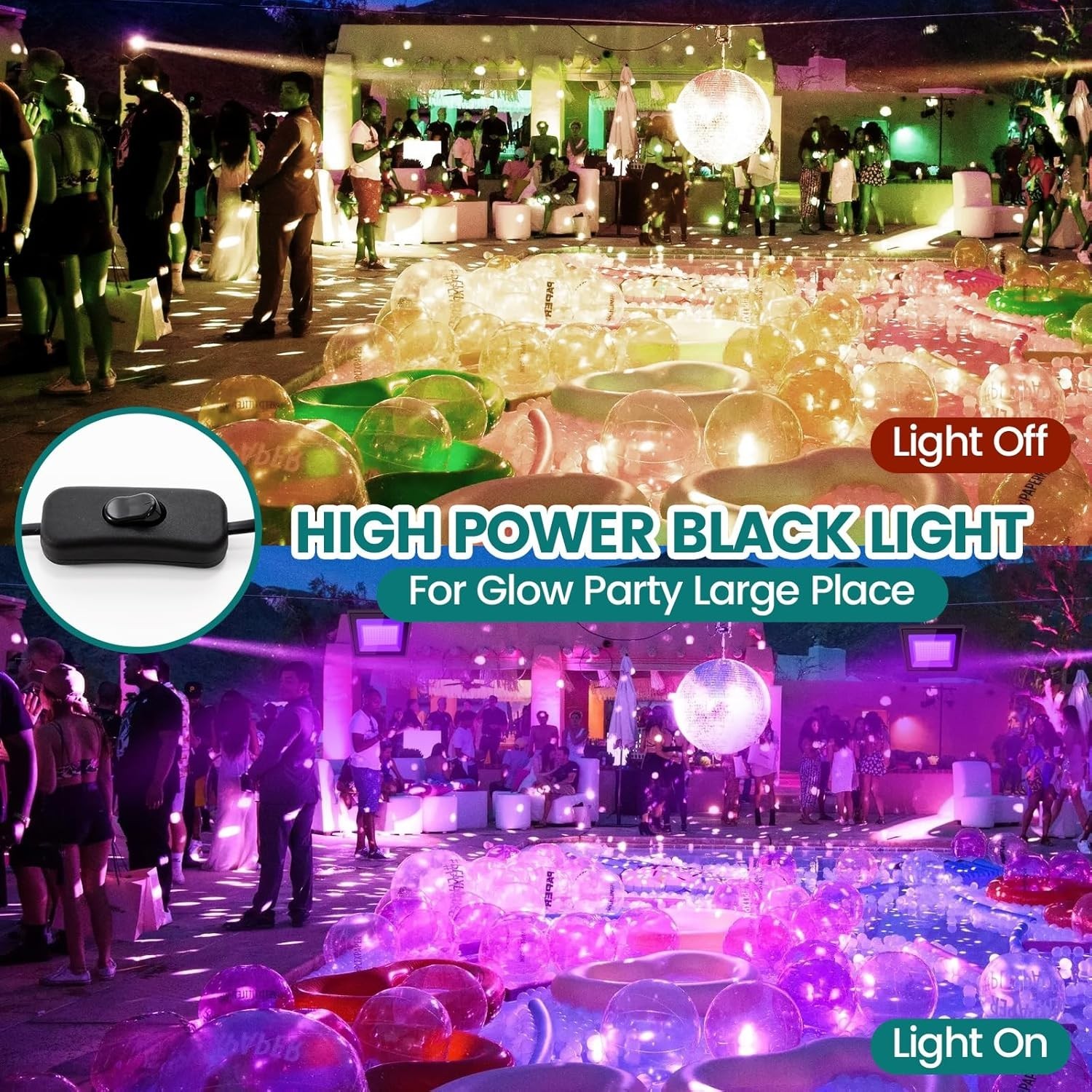 2PCS UV Black Light 100W Bar UV LED Stage Blacklight for Party DJ Club Halloween