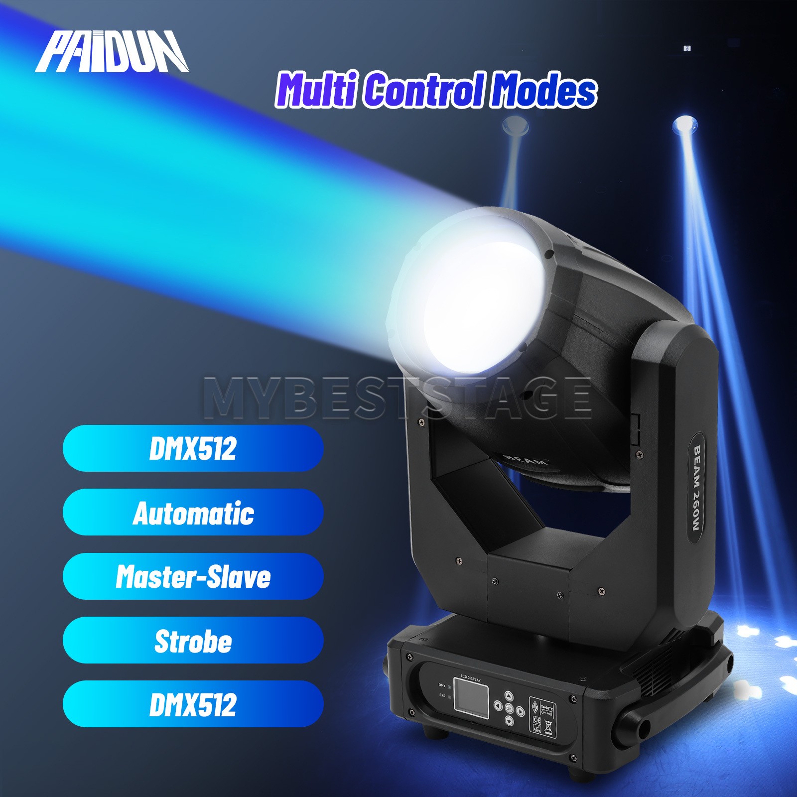 PAIDUN 260W 10R Sharpy Beam Moving Head Stage Light Rainbow Gobo Effect DJ Disco