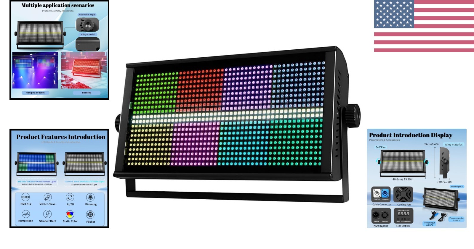 500W RGBW LED Stage Strobe Light with 960 LEDs, Dimmable Multi Effects by Sou…