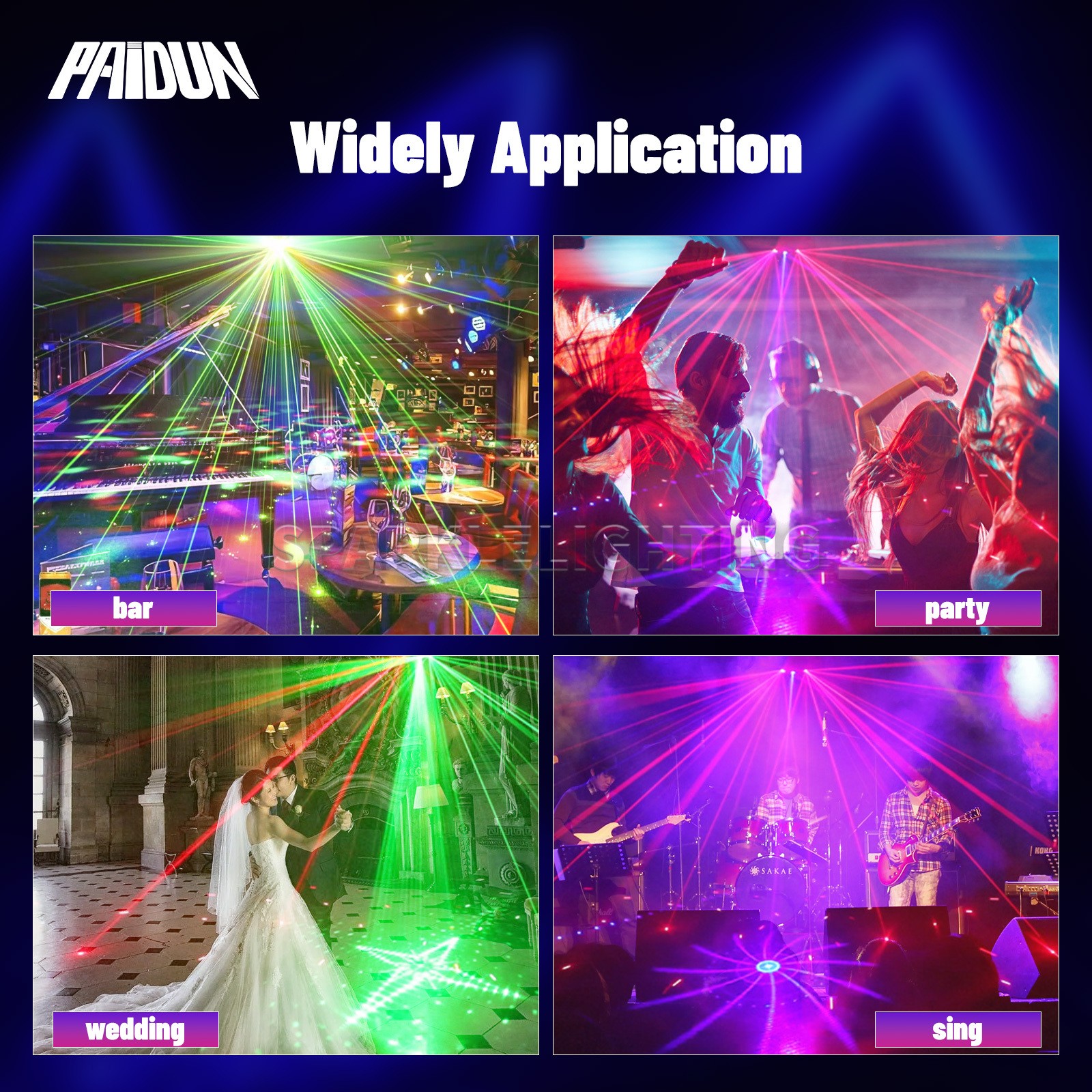PAIDUN LED RGBW 9 Eyes Laser Projector DMX512 Music Control DJ Disco Party Light