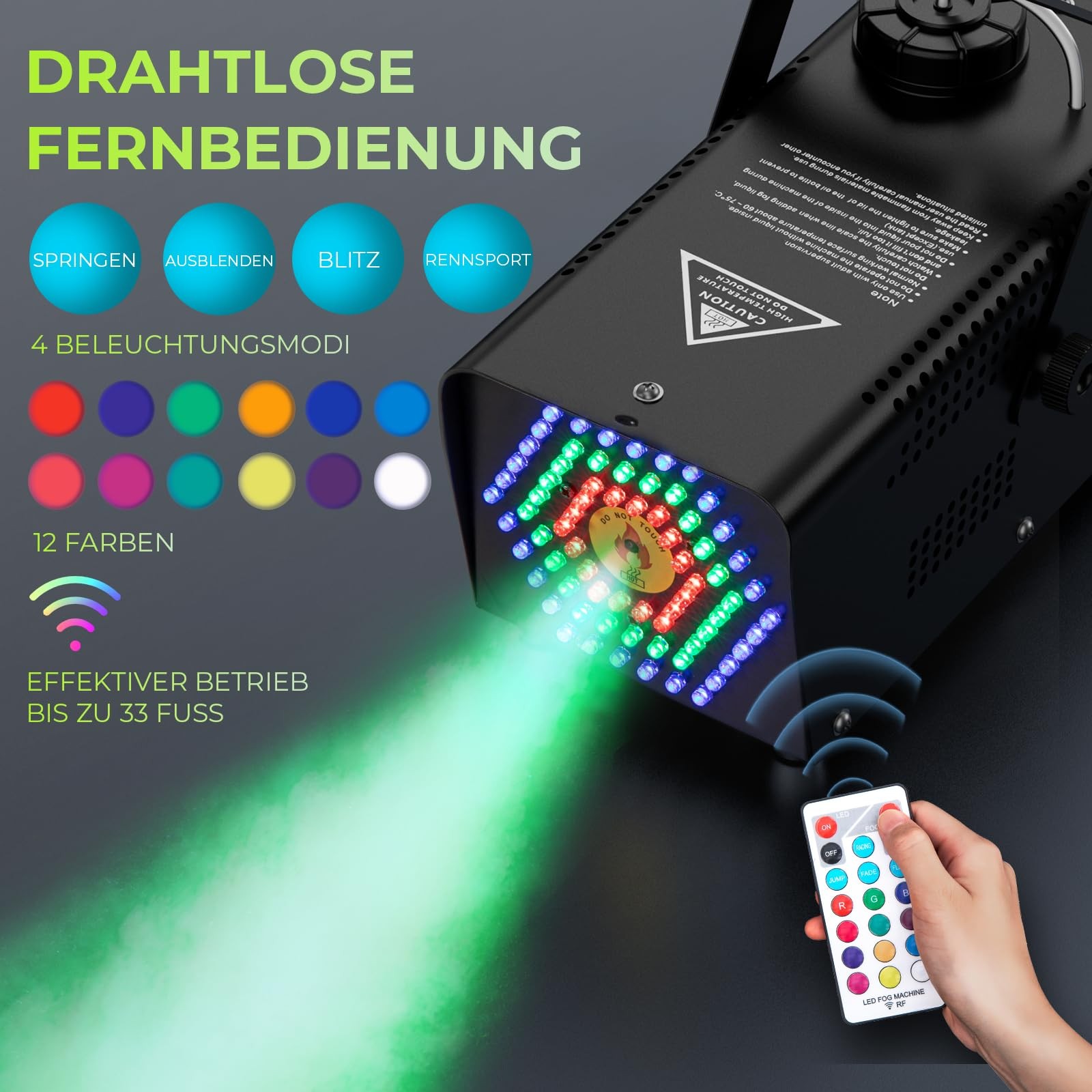 500W Fog Machine with 72 RGB LEDs & Wireless Remote, 2000CFM High Output Smok…