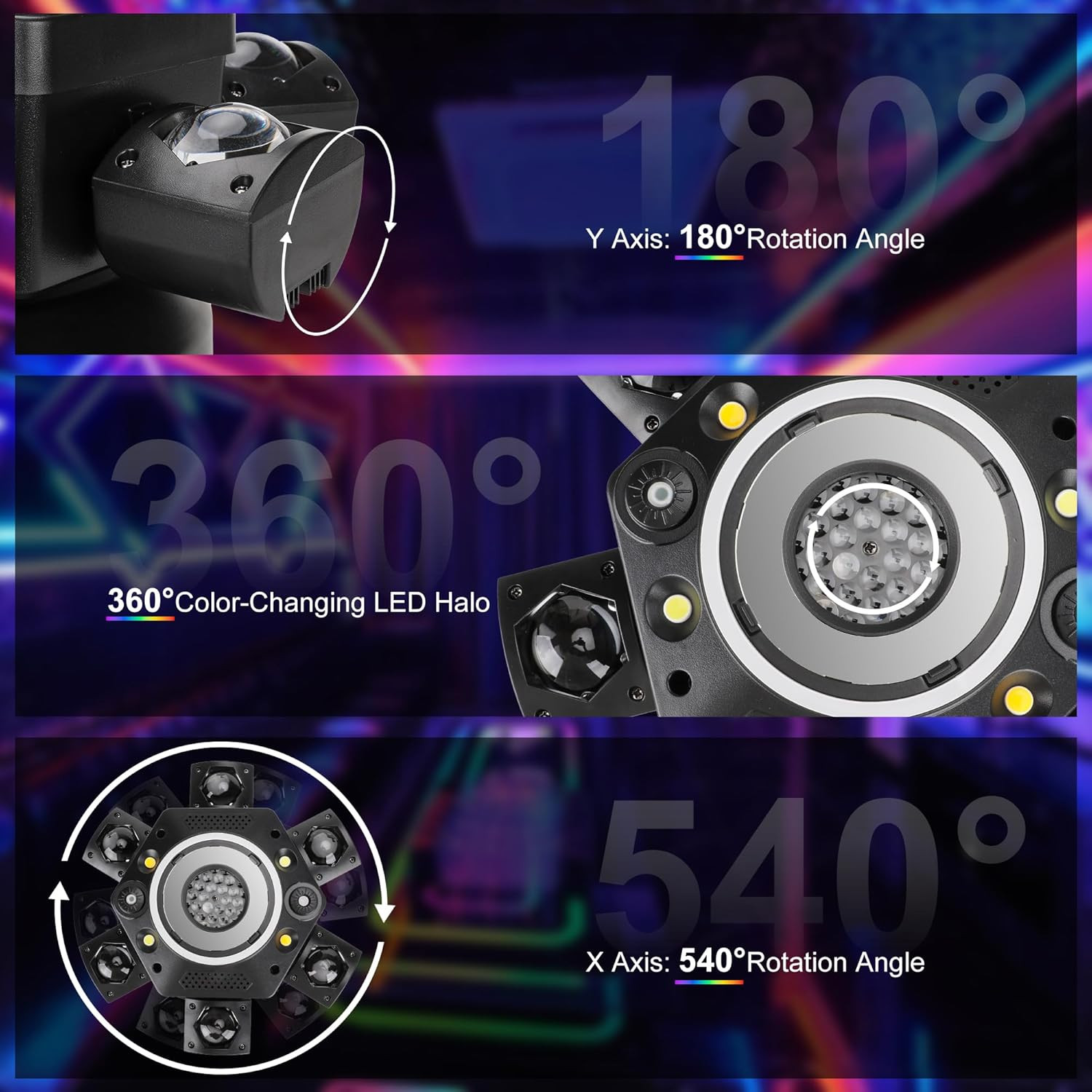 Moving Head DJ Lights with Kaleidoscope Beam Effects,540° DMX Lighting & 180° 6