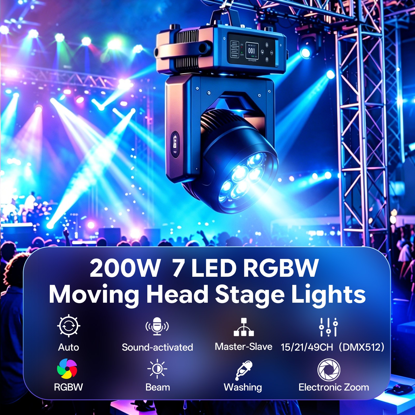 250W RGBW Zoom Moving Head Light DMX512 Beam Spotlight For DJ Disco Club Show