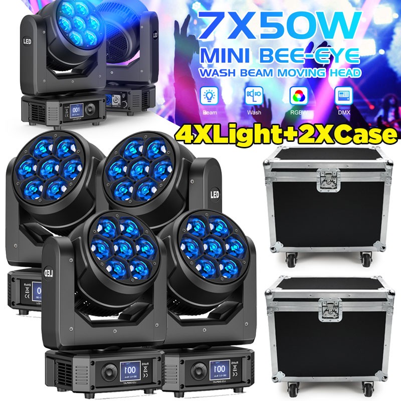 7x50W RGBW Bee Eye Zoom Wash Beam Moving Head Light Fixture DMX DJ Stage Light