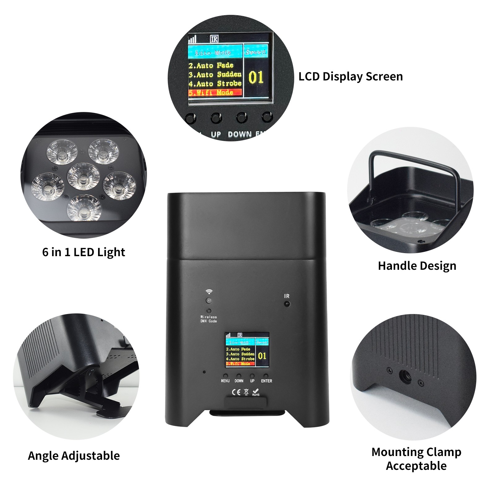 LED Par Light 6*18W RGBWA UV 6in1 Uplight BatteryPowered App DMX Remote Control
