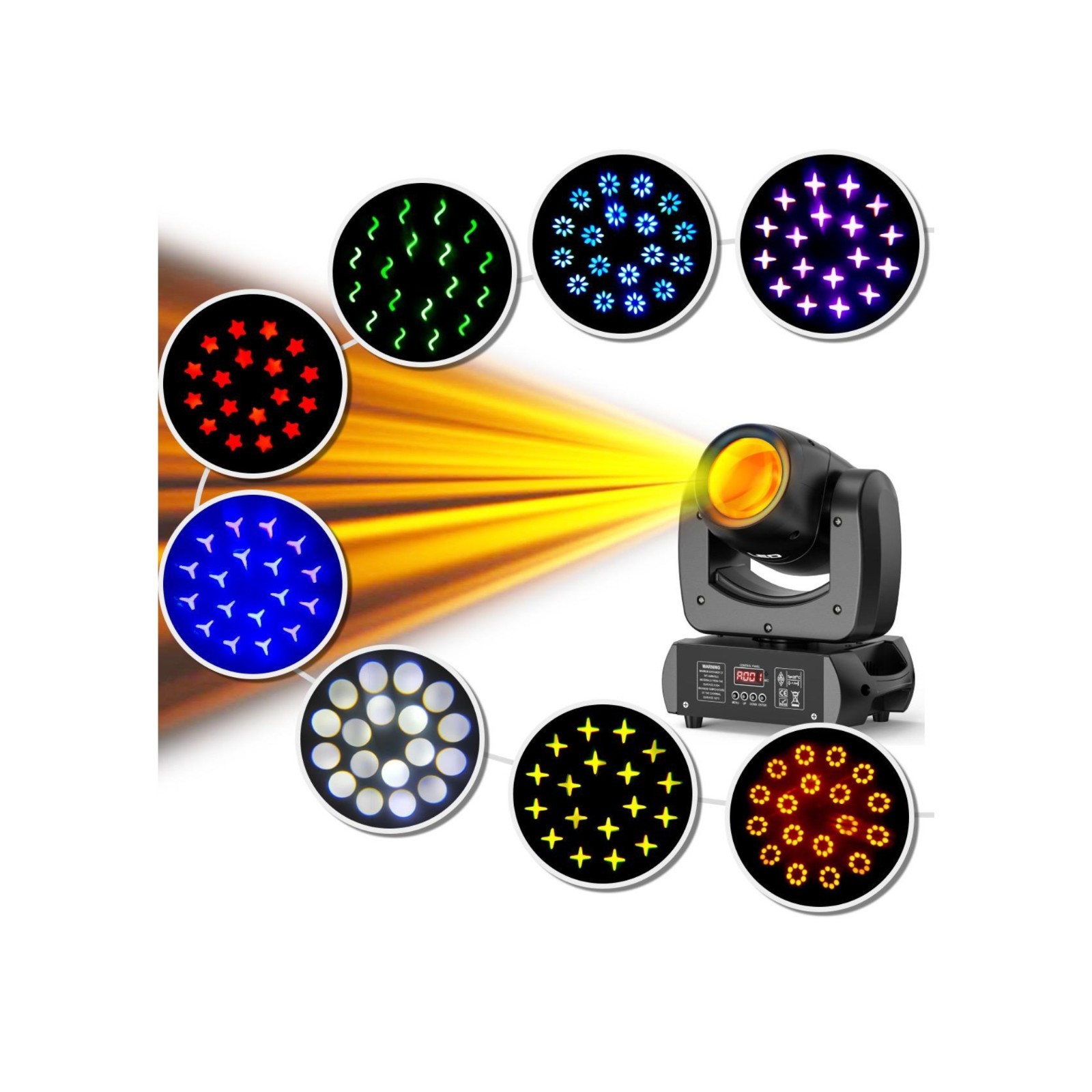 ML150BS LED Party Lights Auto Sound Activated 16-Prism Standard 7-Color 7-Gobo