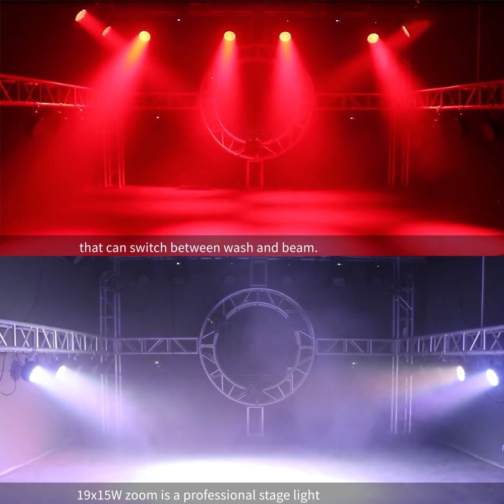 4PCS 19x15W LED Beam Wash RGBW Zoom Moving Head Stage Lighting DJ Party Show Bar