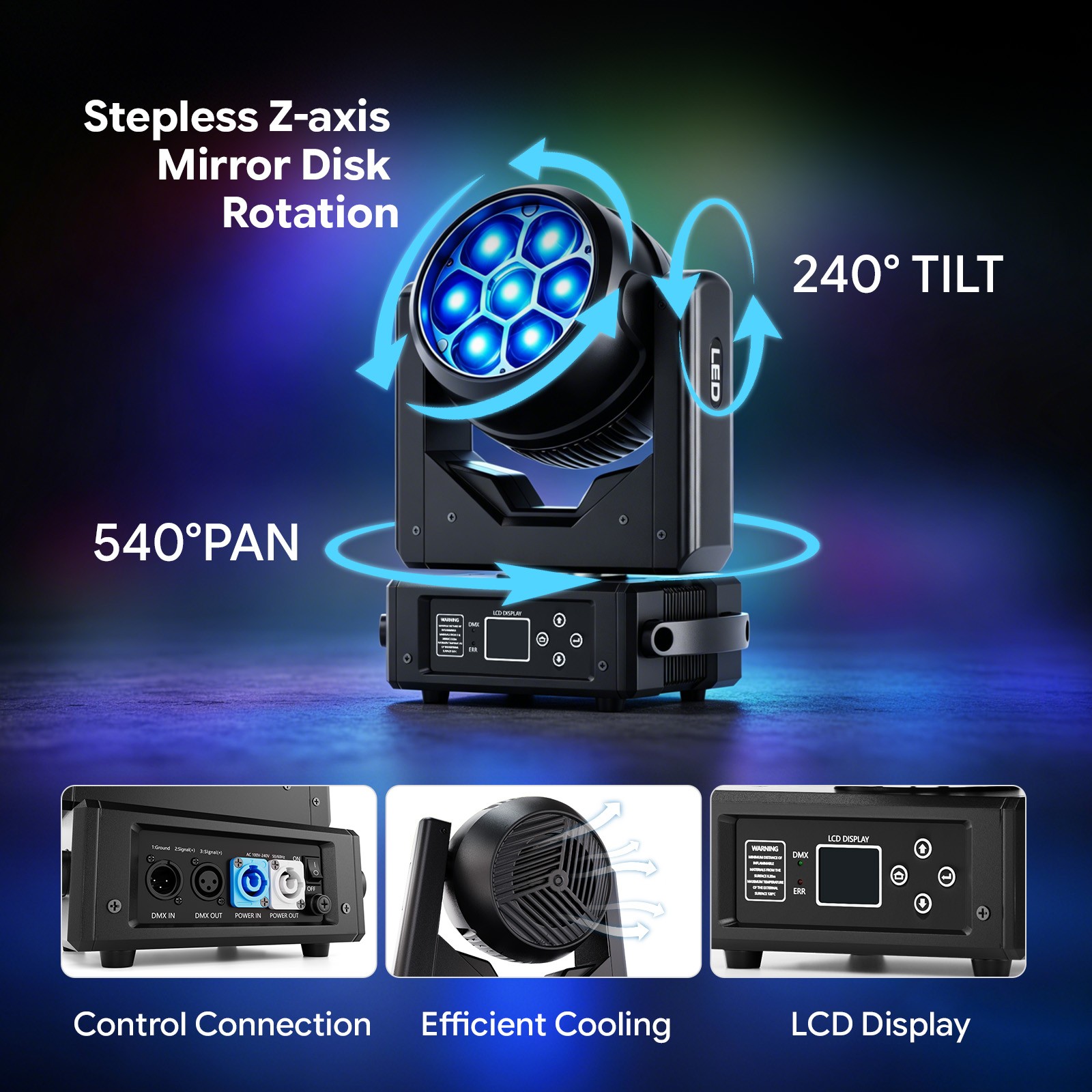 7LED 280W Moving Head Beam Stage Lighting Zoom RGBW DMX Disco Party DJ Lights