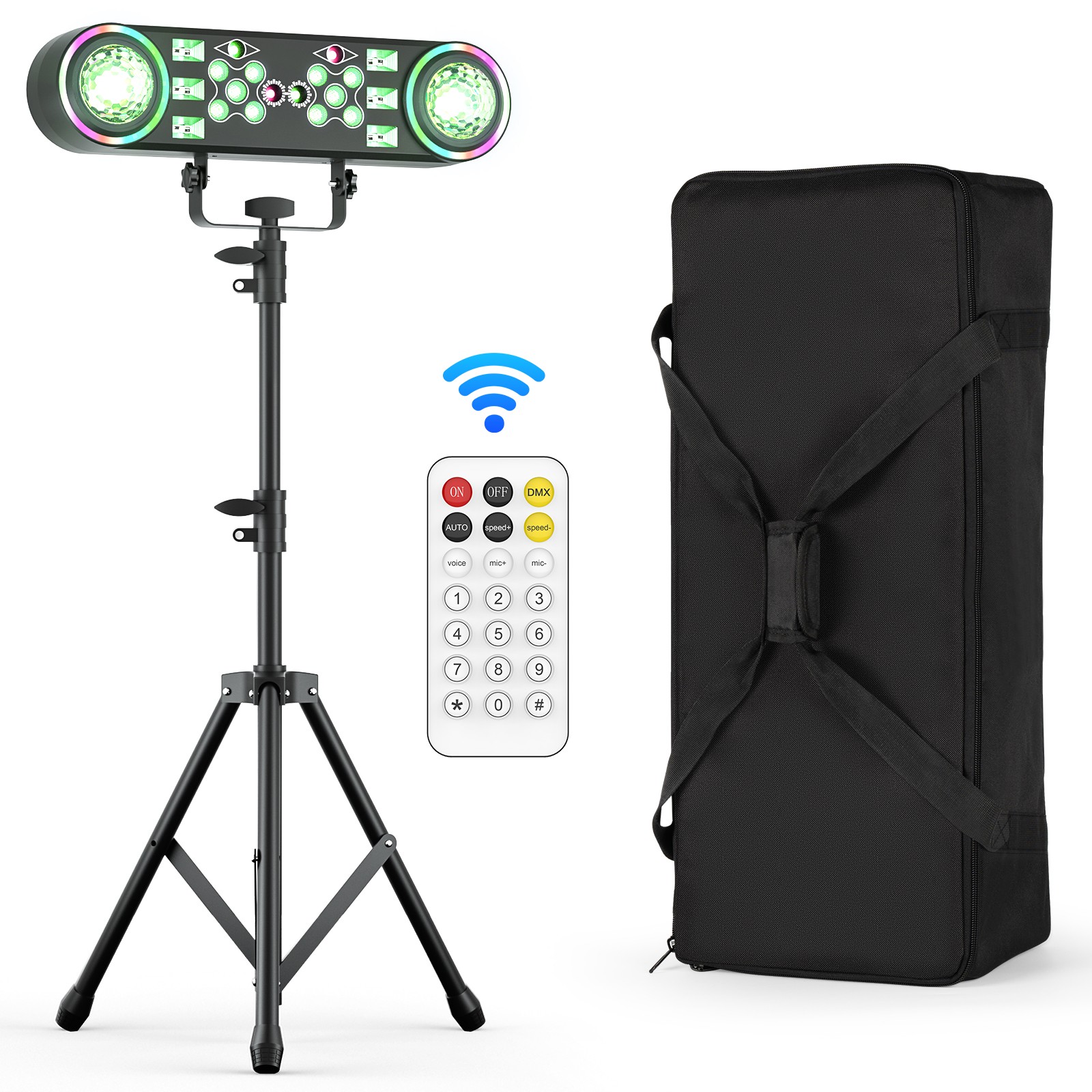 RGBW Double Head Stage Light 7-in-1 LED Light with Stand Magic Ball Stage W/Bag