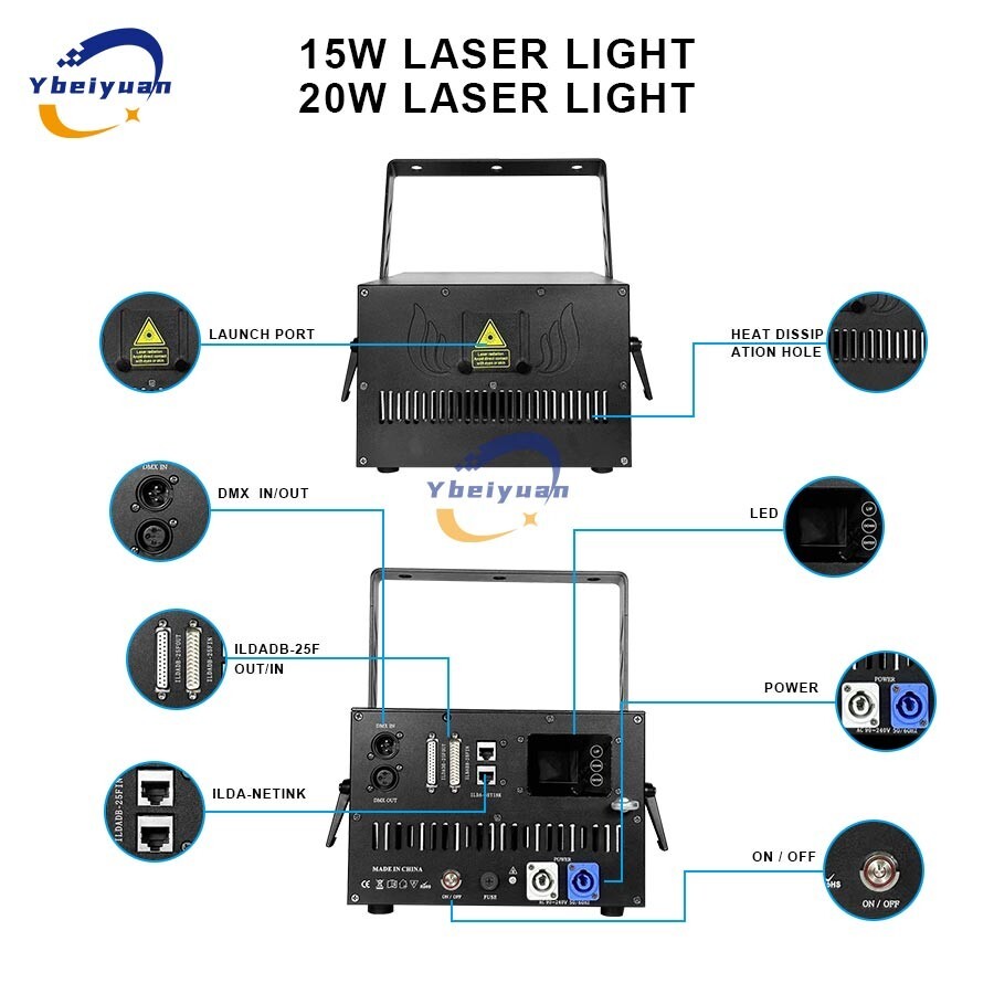 15W 20W animation laser light with mobile phone Bluetooth APP ILDA DMX interface