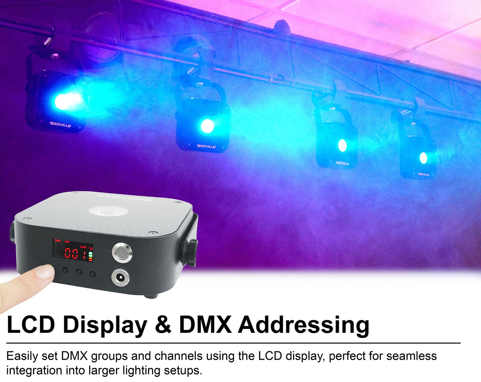 (2) Rockville MINI RF1 V3 Black Bright DJ/Party LED Wash Up Lights+RF Remote+APP