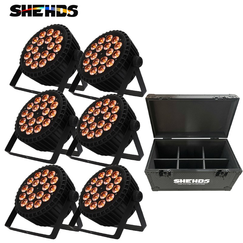 SHEHDS 6PCS LED 18x18w Aluminum RGBWA+UV Par Light Disco Party With Flightcase