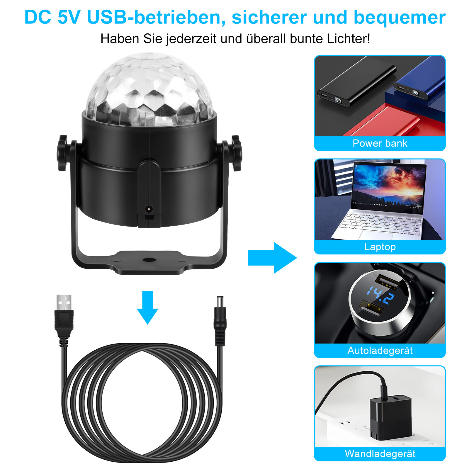 Disco Ball Light With Suction cup USB RGB LED DJ Light Party KTV with Remote
