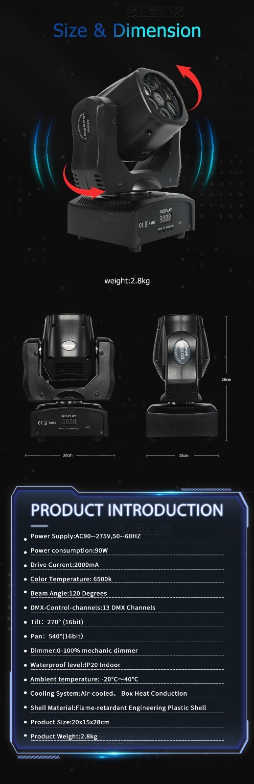 SHEHDS 6x15w LED Beam Wash RGBW Moving Head Effects Lighting KTV Culb Wedding