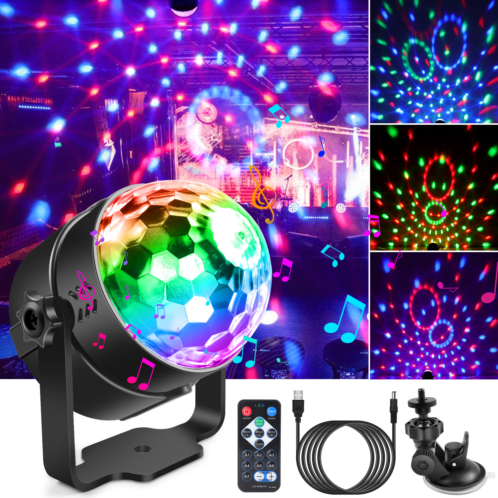 USB Stage Ball Light Disco RGB Sounds Control Magnetic attraction Party Lighting