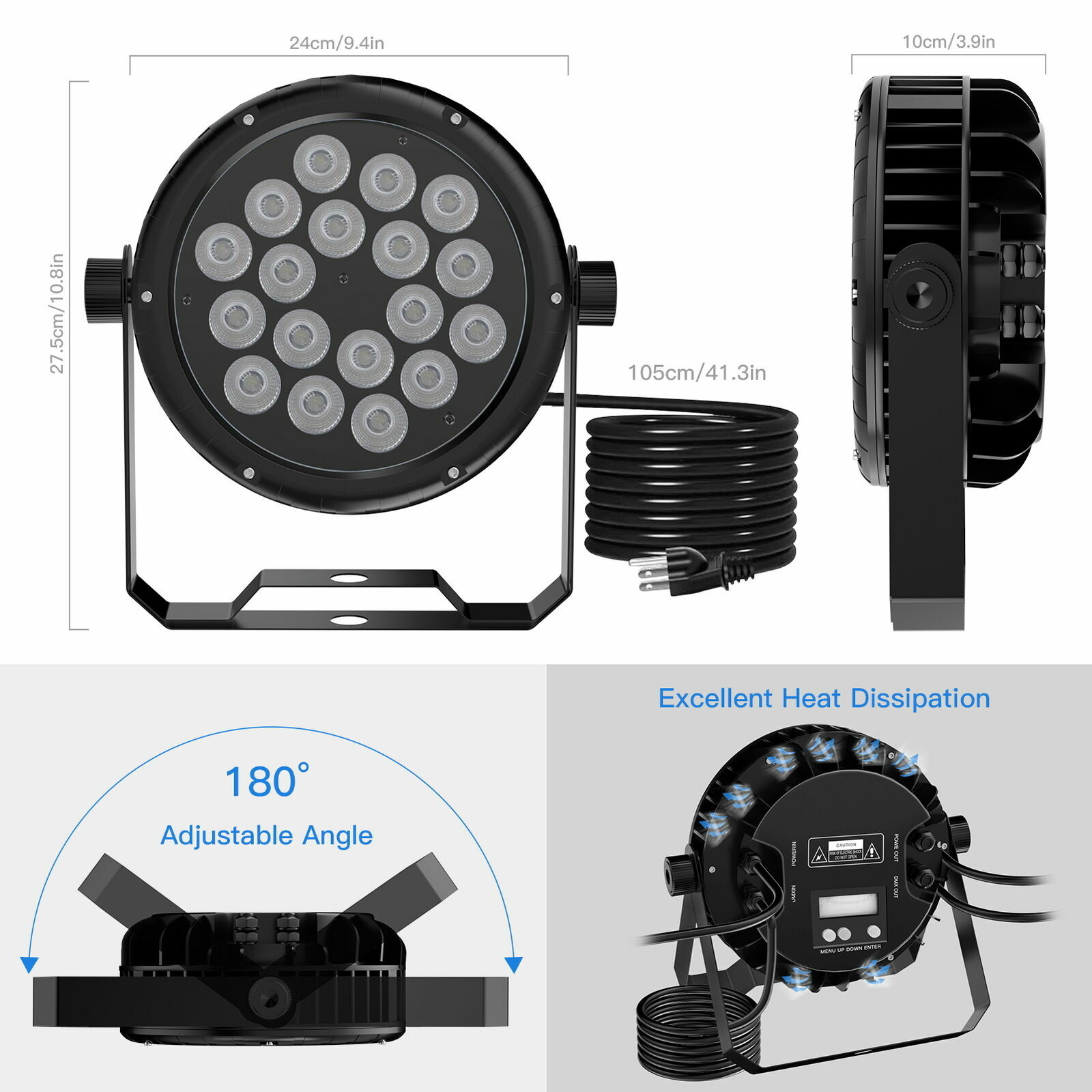 270W RGBW 18 LED Par Stage Light Waterproof IP65 DJ Lights DMX512 Strobe Beam US