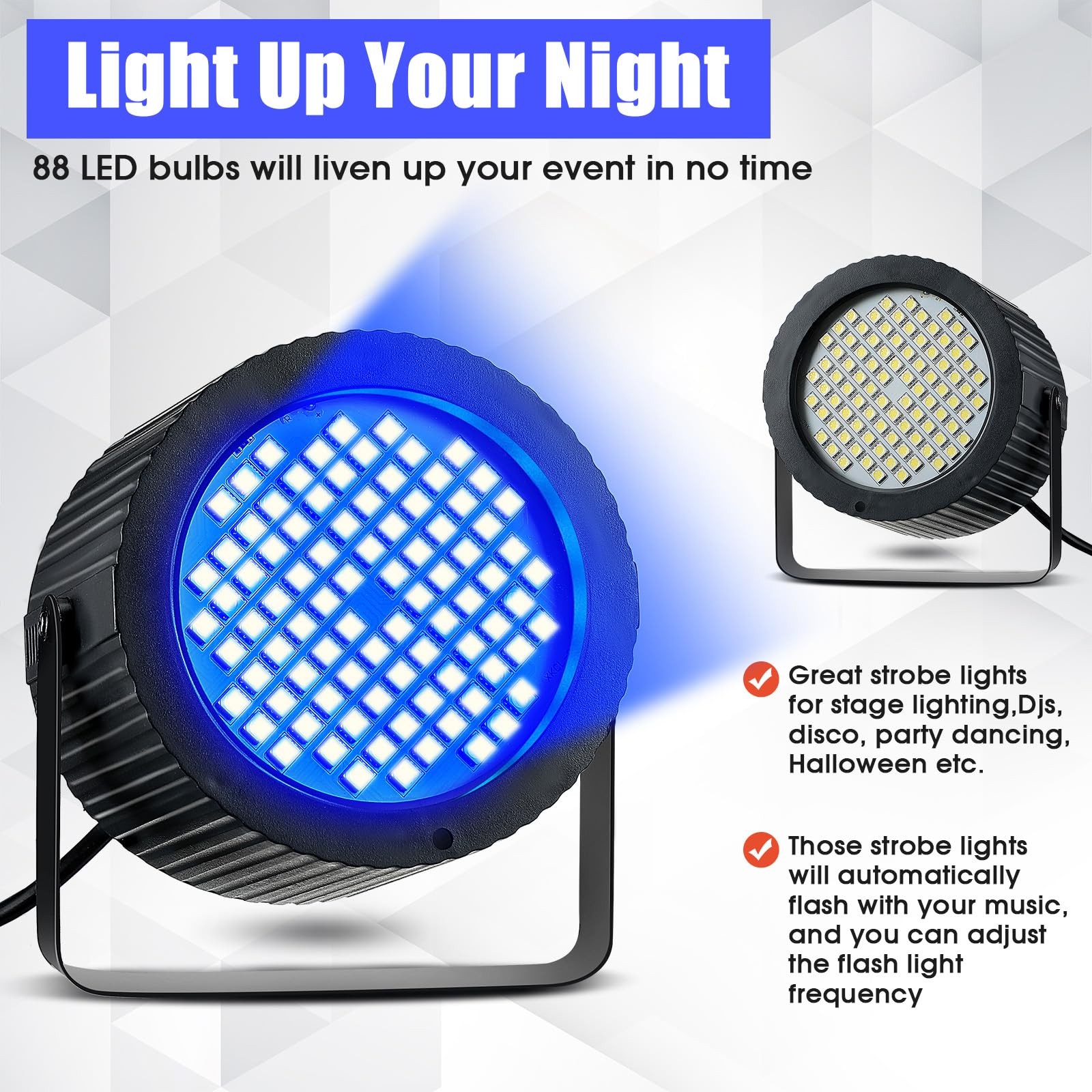 Funtery 2 Pcs 88 LED Halloween Strobe Light Outdoor for Parties, Blue