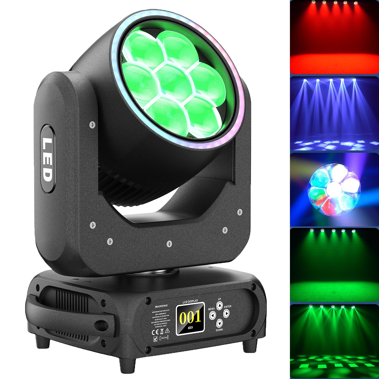 7X50W LED Moving Head Light RGBW Wash Beam Stage DJ Disco DMX Spot Light w/Zoom