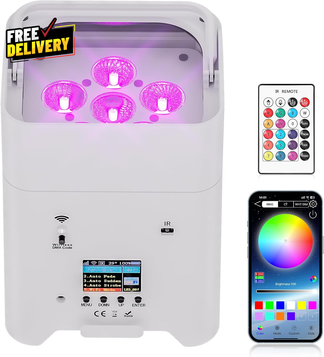Battery Powered Stage Lights, 9600Mah Rechargeable Par Can Lights 6X18W RGBWA…