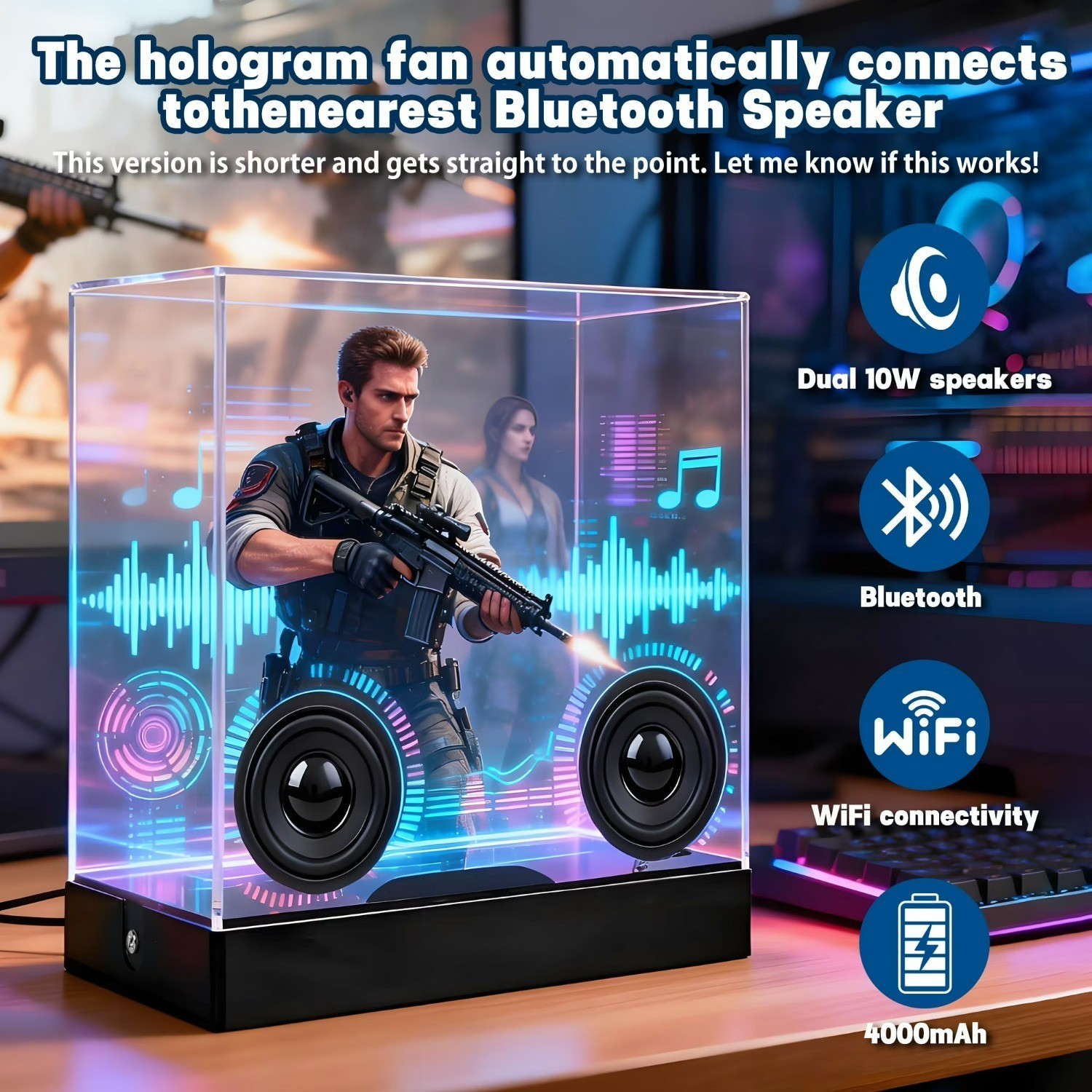 3D Holographic Projector Bluetooth Hologram Fan AdvertisingPlayer APP Controlled