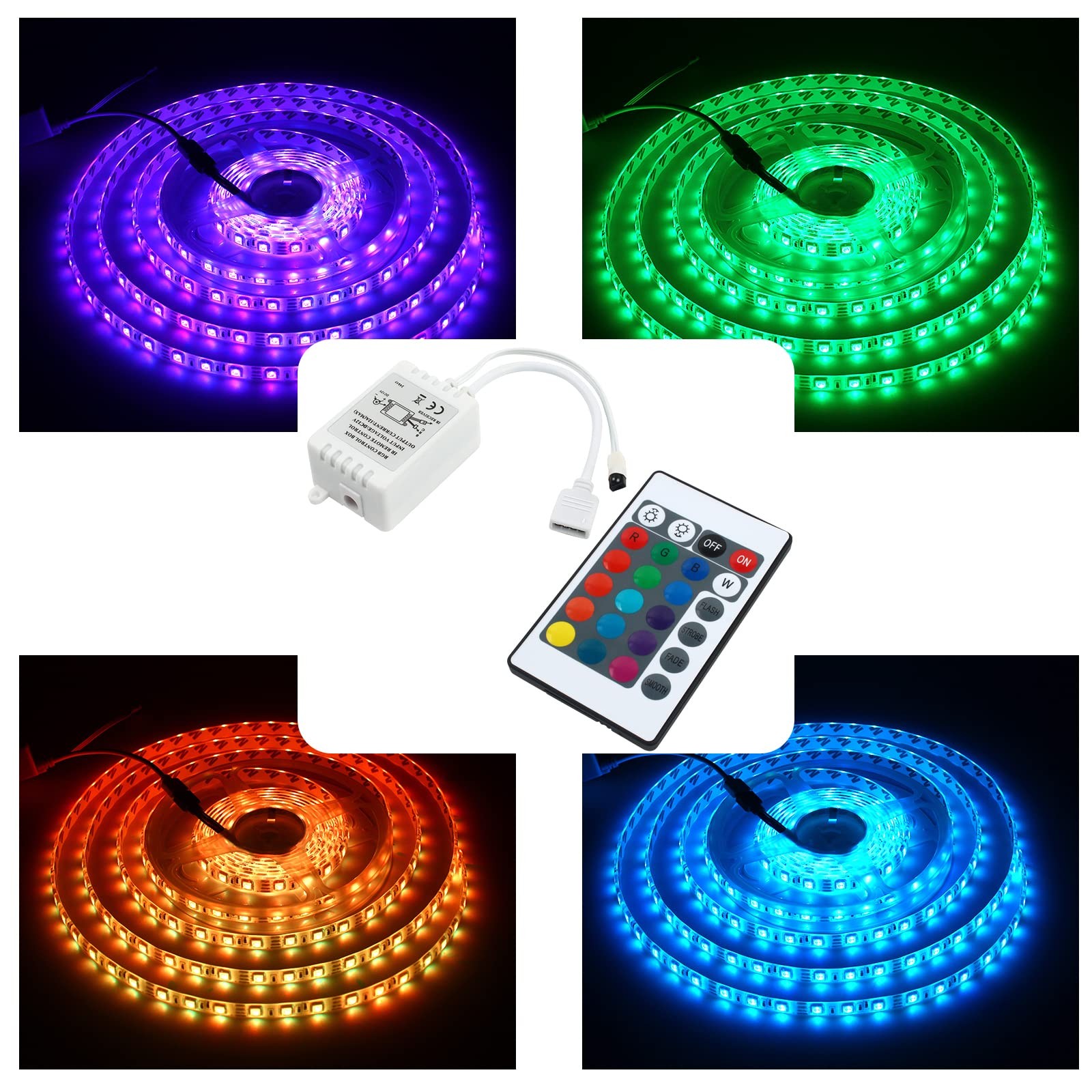 24 Keys Wireless RGB LED Controller DC 12V/24V IR Remote Control Box SMD