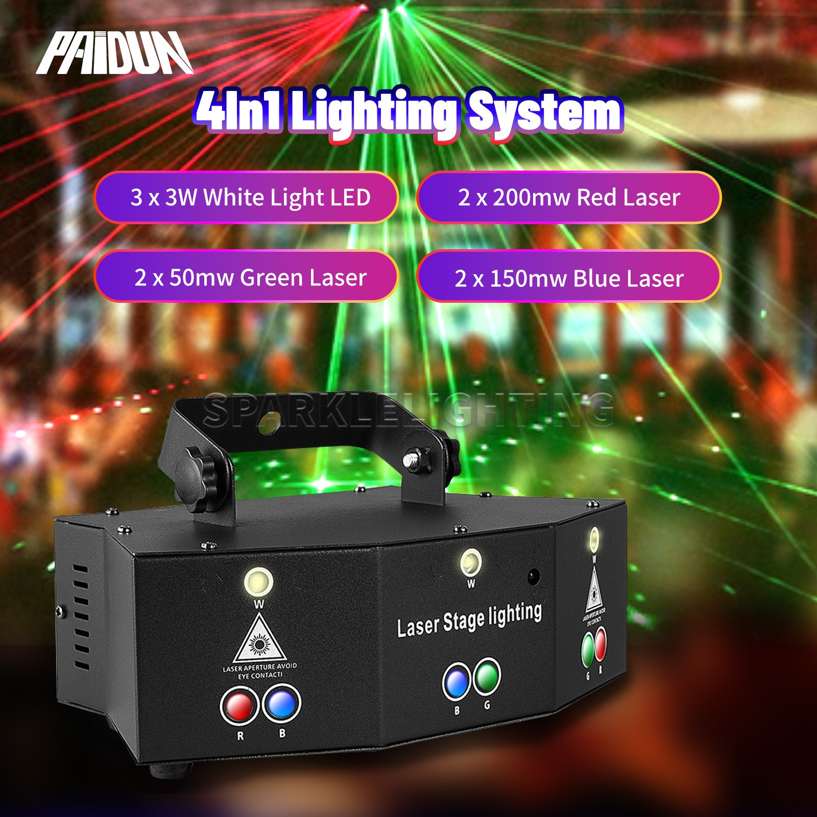 PAIDUN LED RGBW 9 Eyes Laser Projector DMX512 Music Control DJ Disco Party Light