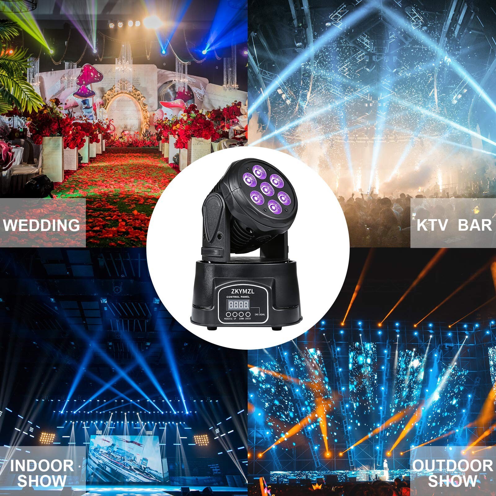ZKYMZL Moving Head Light 7x12W LED RGBW (4 in 1) Color Lighting Effect 9/14 C…