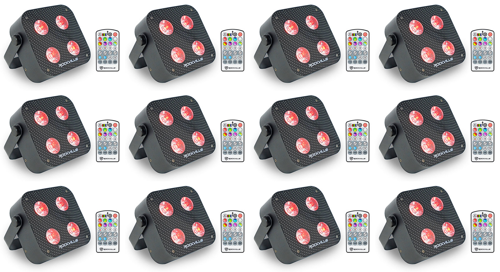 (12) Rockville MINI RF4 V2 Black DJ/Party Wash Lights+RF Remote+APP+Wireless DMX
