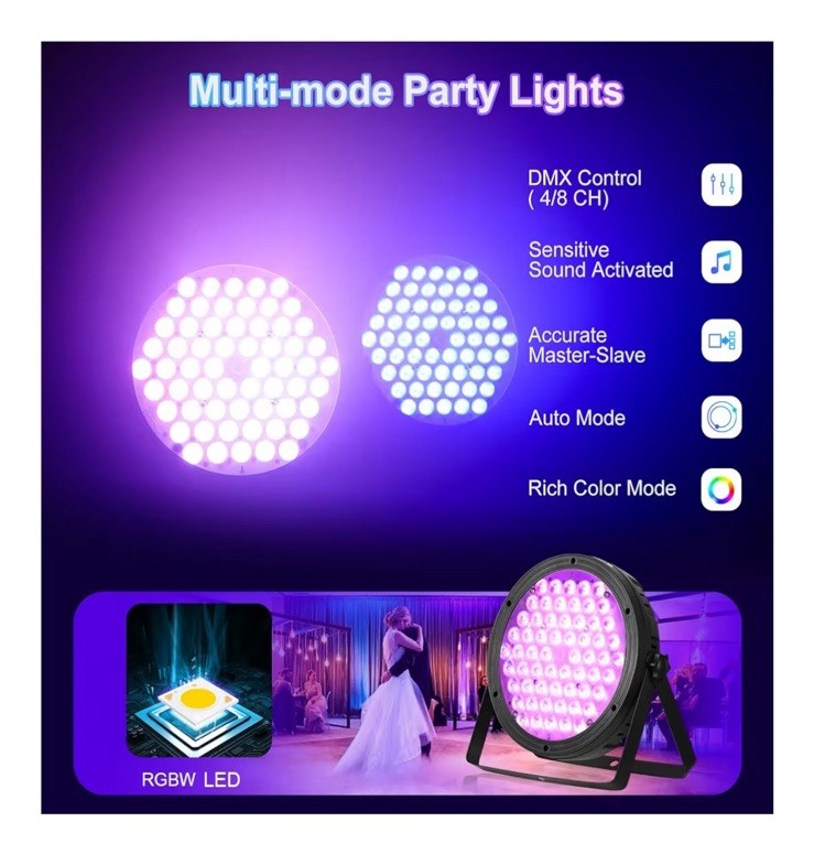 Stage Lighting 120W Par Light RGBW-in-1 Stage Lights, DJ Light DMX for 4