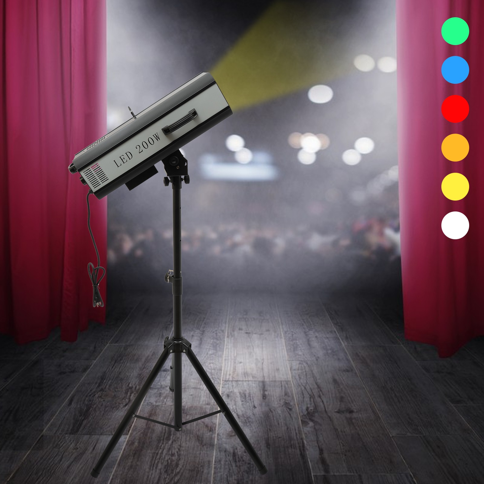 Multi Color Stage Spotlight 200W LED Follow Spot Light W/Adjustable Tripod Stand
