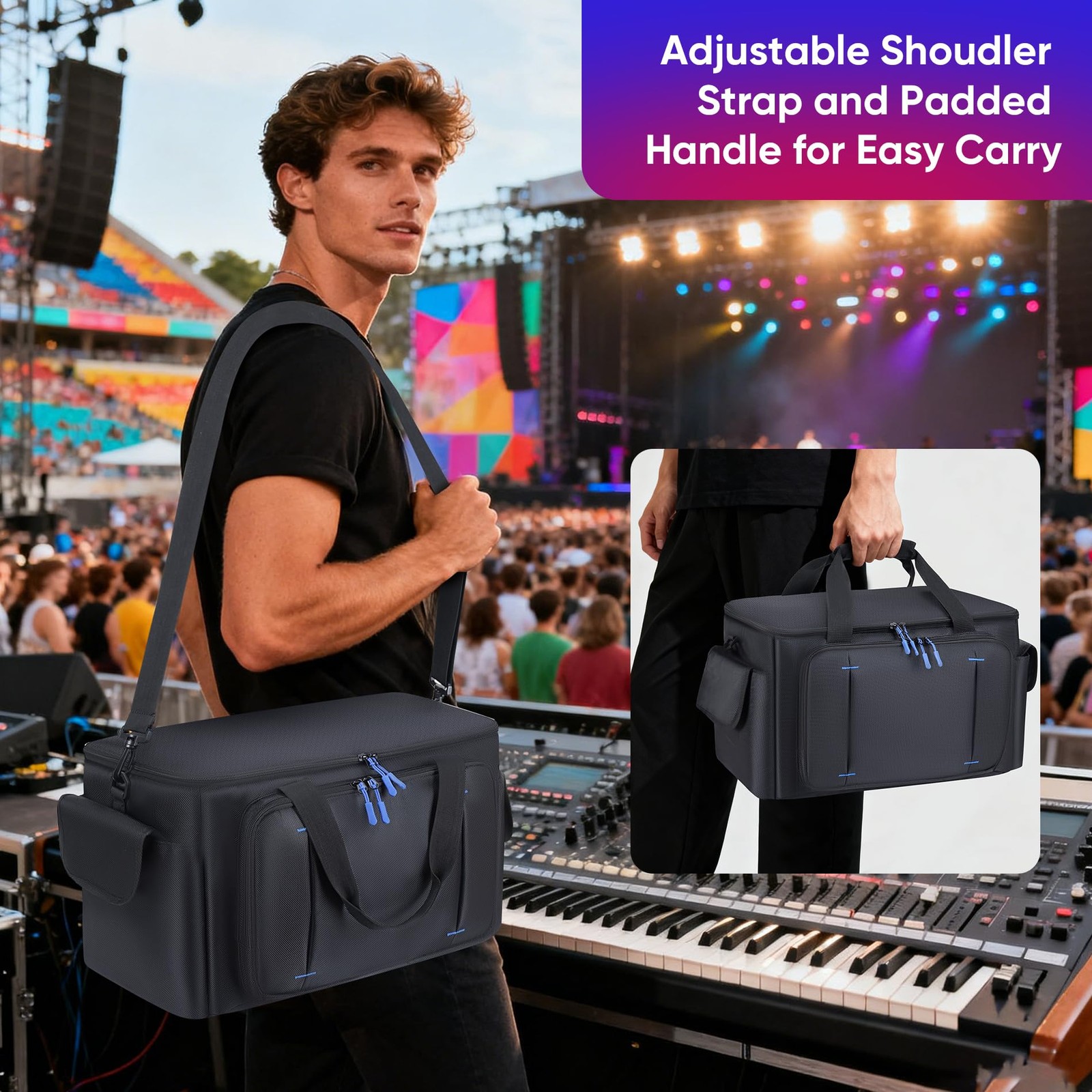 Large DJ Cable File Bag with 8 Detachable Dividers, DJ Bag Padded with MultiC…