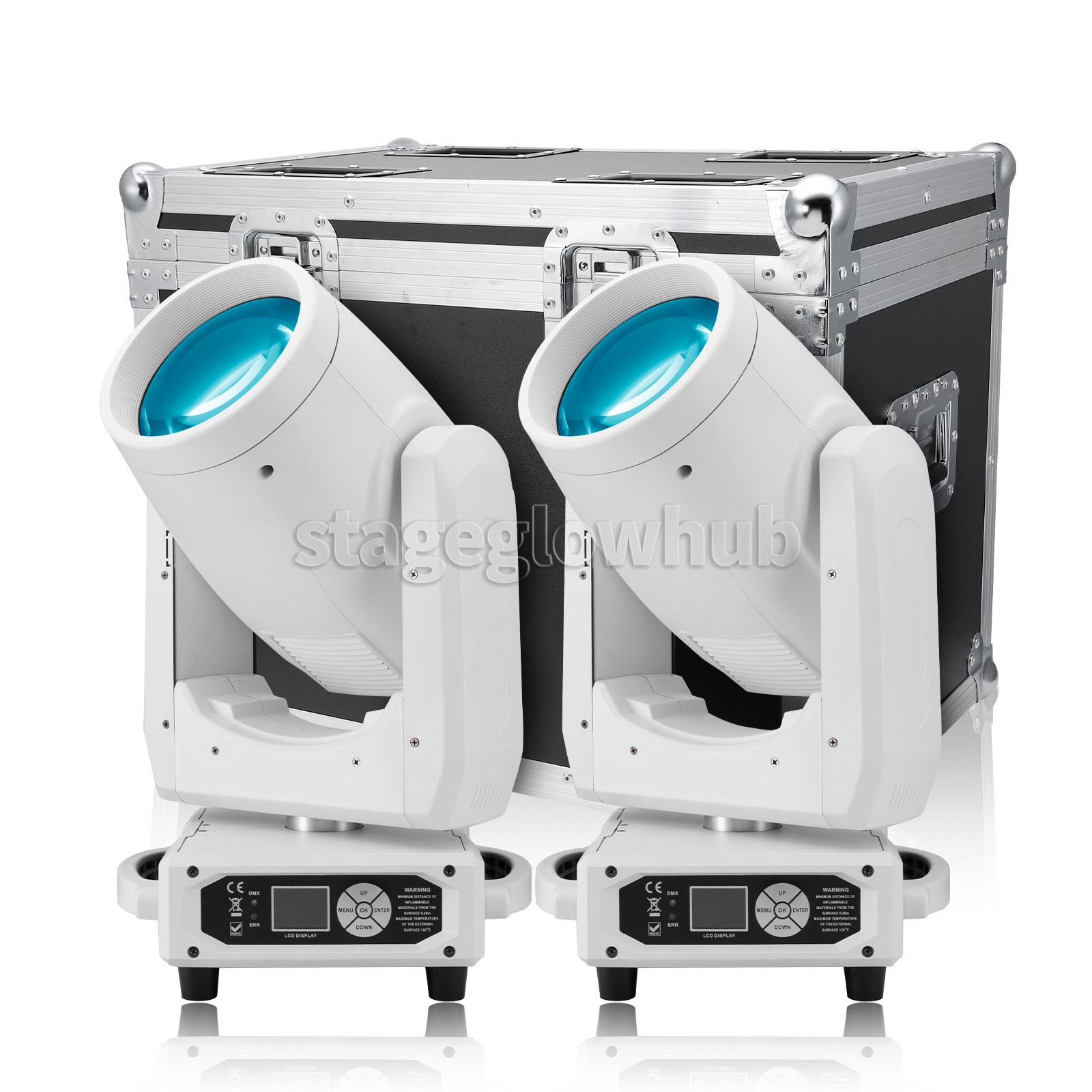 PAIDUN 2PCS 380W Mini Beam Moving Head Spot Light Rainbow Effect w/ Flight Case