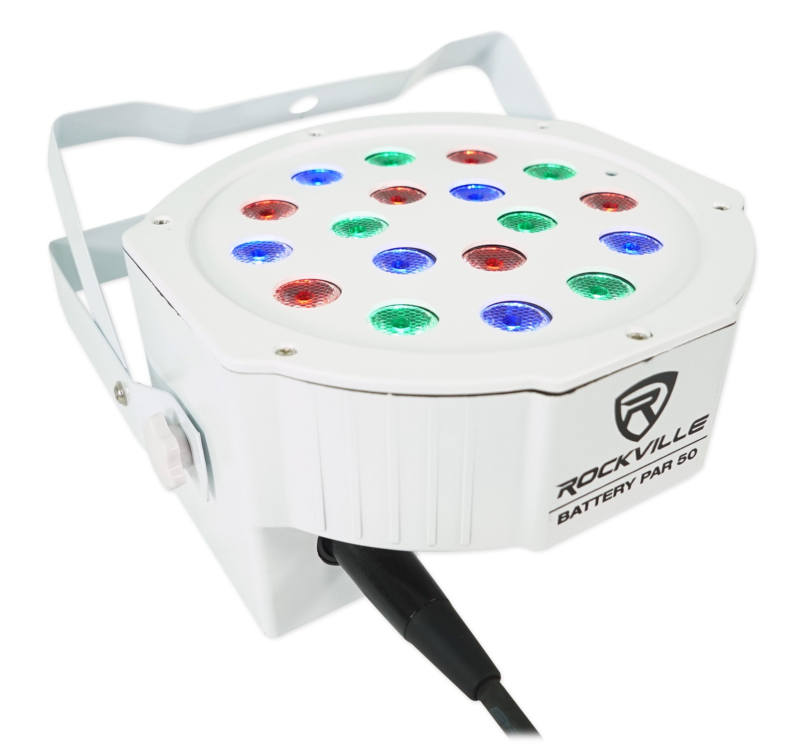 Rockville BATTERY PAR PACK 50 WHITE (10) Rechargeable Wash Lights+Charging Case