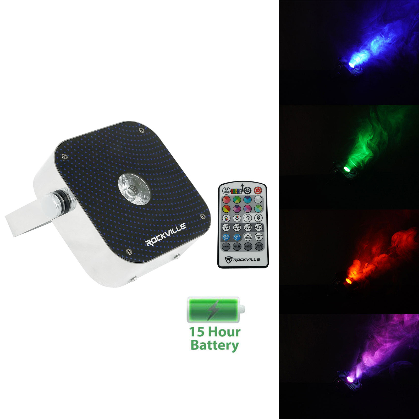 (2) Rockville Mini RF1 V2 RGBWA+UV DMX DJ/Party LED Wash Lights+4-Ch RF Remote