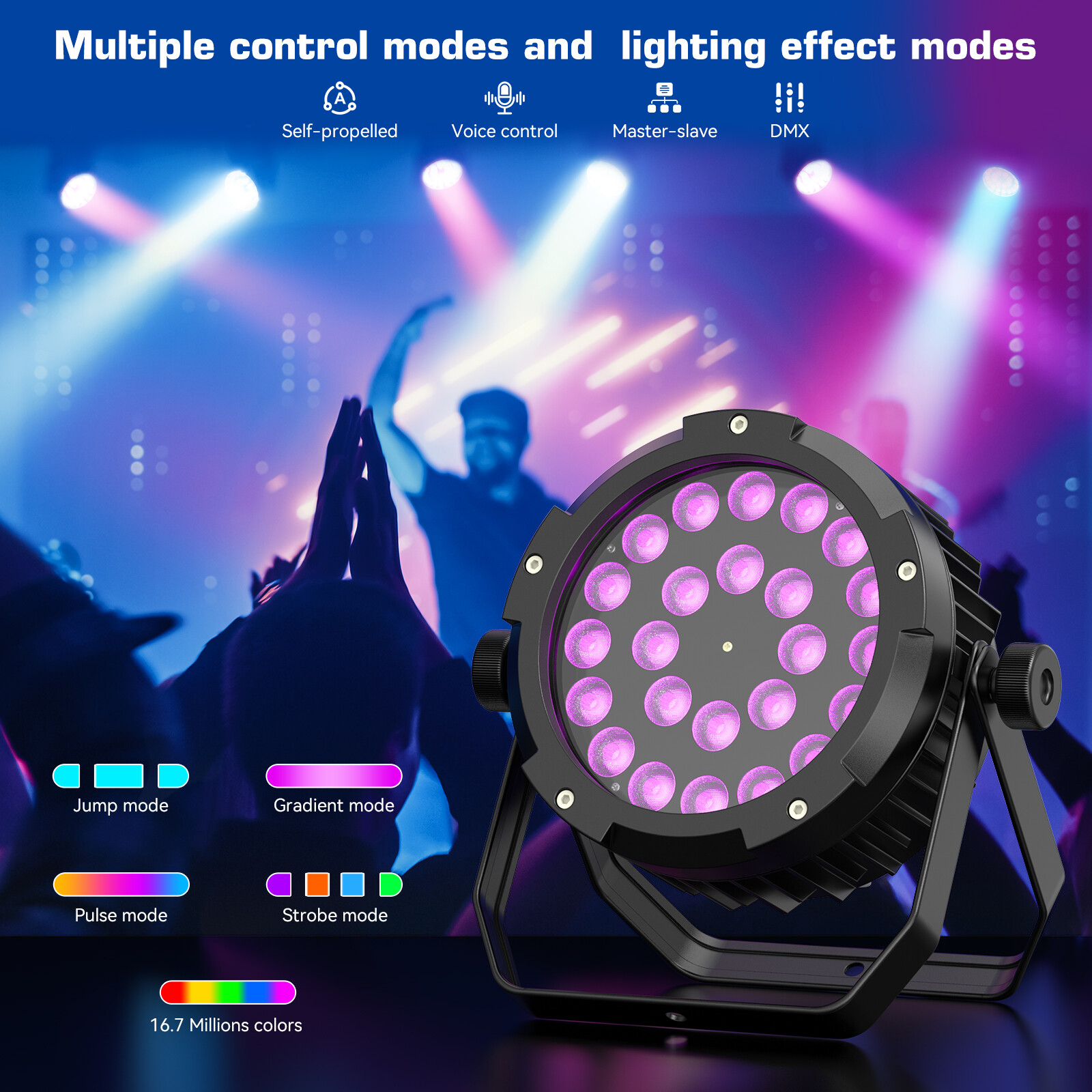 UKING 24x18W 6in1 RGBWA+UV Waterproof Par Light DMX Outdoor Stage Wash Lighting