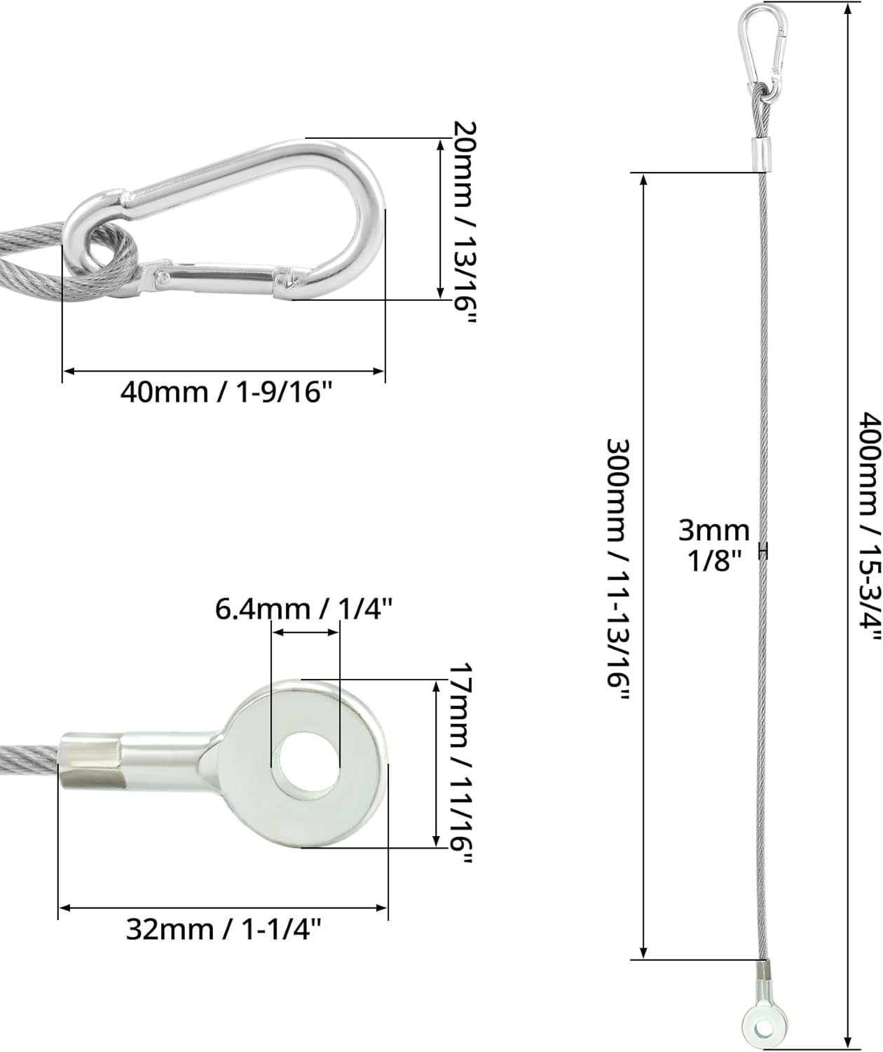 11.8″ Stage Light Safety Cables 20 Pack Stainless Steel DJ Lighting 66 Lbs Load