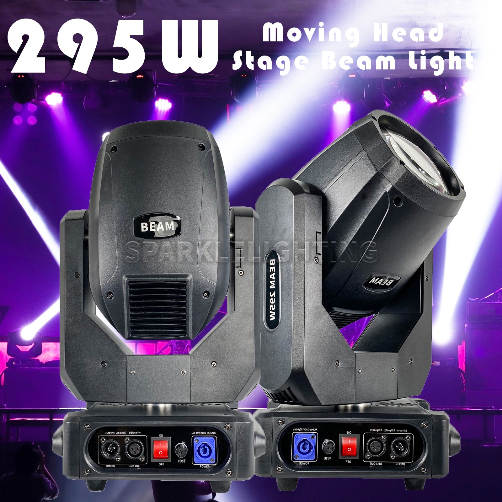 PAIDUN 2PCS 295W 14R RGBW Moving Head Beam Light Music Control Disco Bar Party