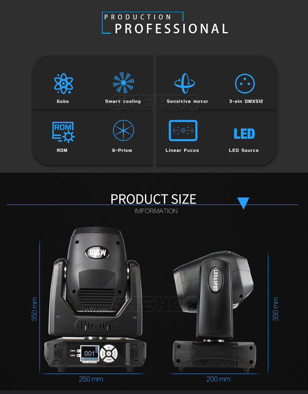 SHEHDS LED 100W Spot Gobo 6 prism moving Head lights