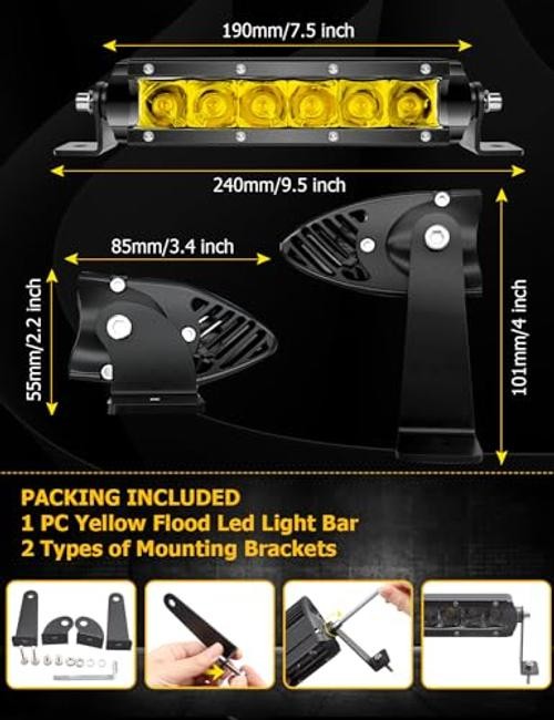 Yellow Led Light Bar, 7 INCH Spot Waterproof Led Pod 7 Inch Spot – 1 Pack